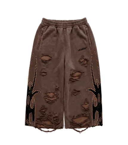 Chew Forever Rose Gold Studded Roach 3 4 Shorts Distress