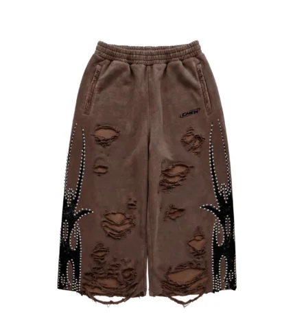 Chew Forever Silver Studded Roach 3/4 Shorts Distress