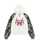 Chew Forever Studded Roach Zip-Up Hooded Raglan Sweatshirt