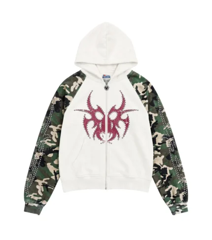 Chew Forever Studded Roach Zip-Up Hooded Raglan Sweatshirt